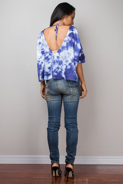 Boho Tunic, Blue Tie Dye Blouse, Tie Dye Blouse / Beach Wear, Indigo top : Shibori Collection