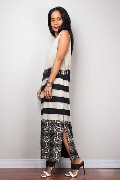 Tie dye dress, Bleached sleeveless Tube Maxi Dress, Summer Boho Festival Beach dress, Bleached Dress, T- shirt dress, Long beige and black Dress