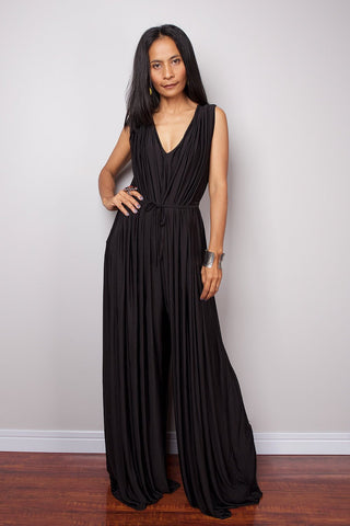 Black Jumpsuit - Sleeveless Black Jumper Maxi Dress by Nuichan