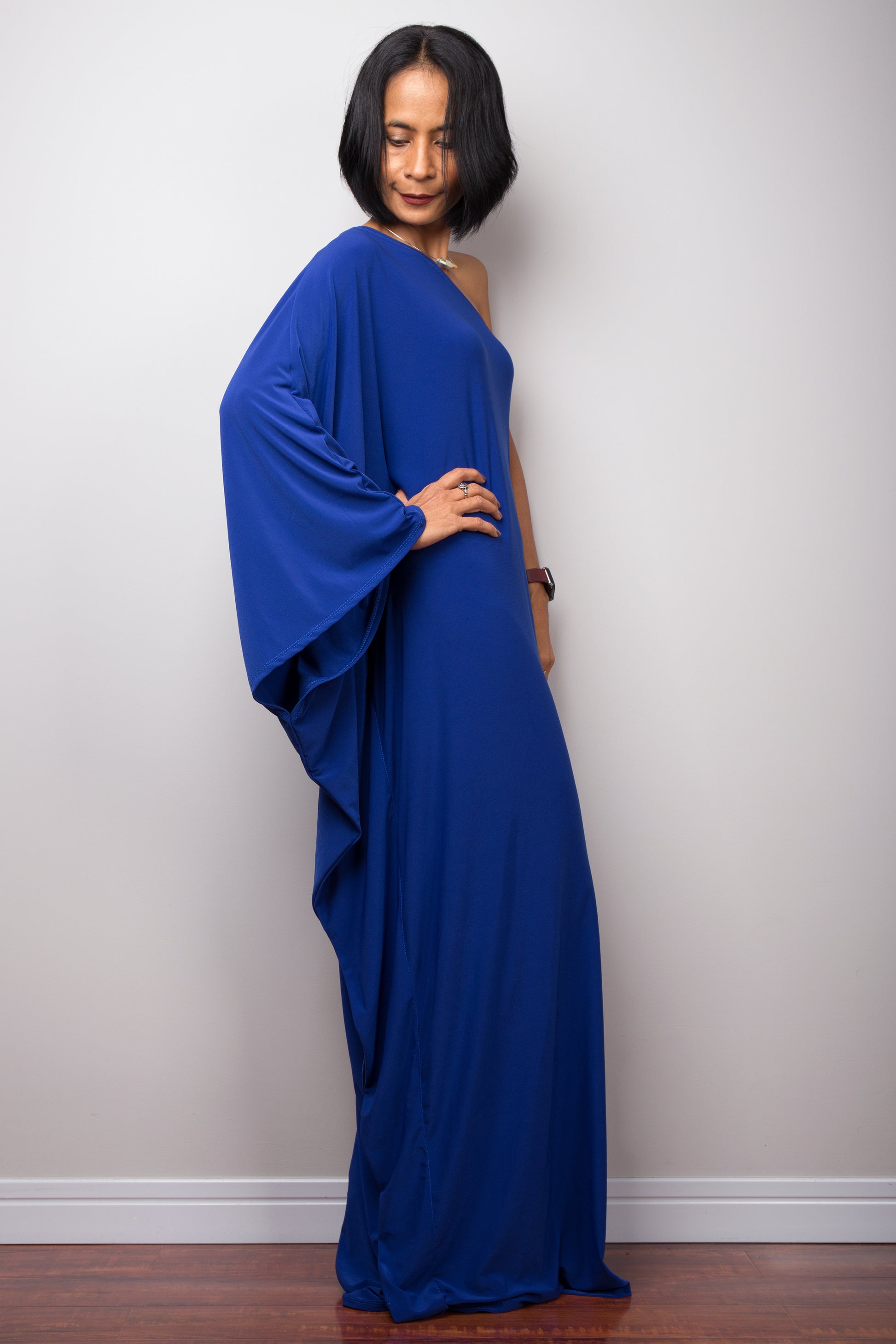 royal blue one shoulder dress Royal Blue One Shoulder Dress. Cocktail dress by Nuichan