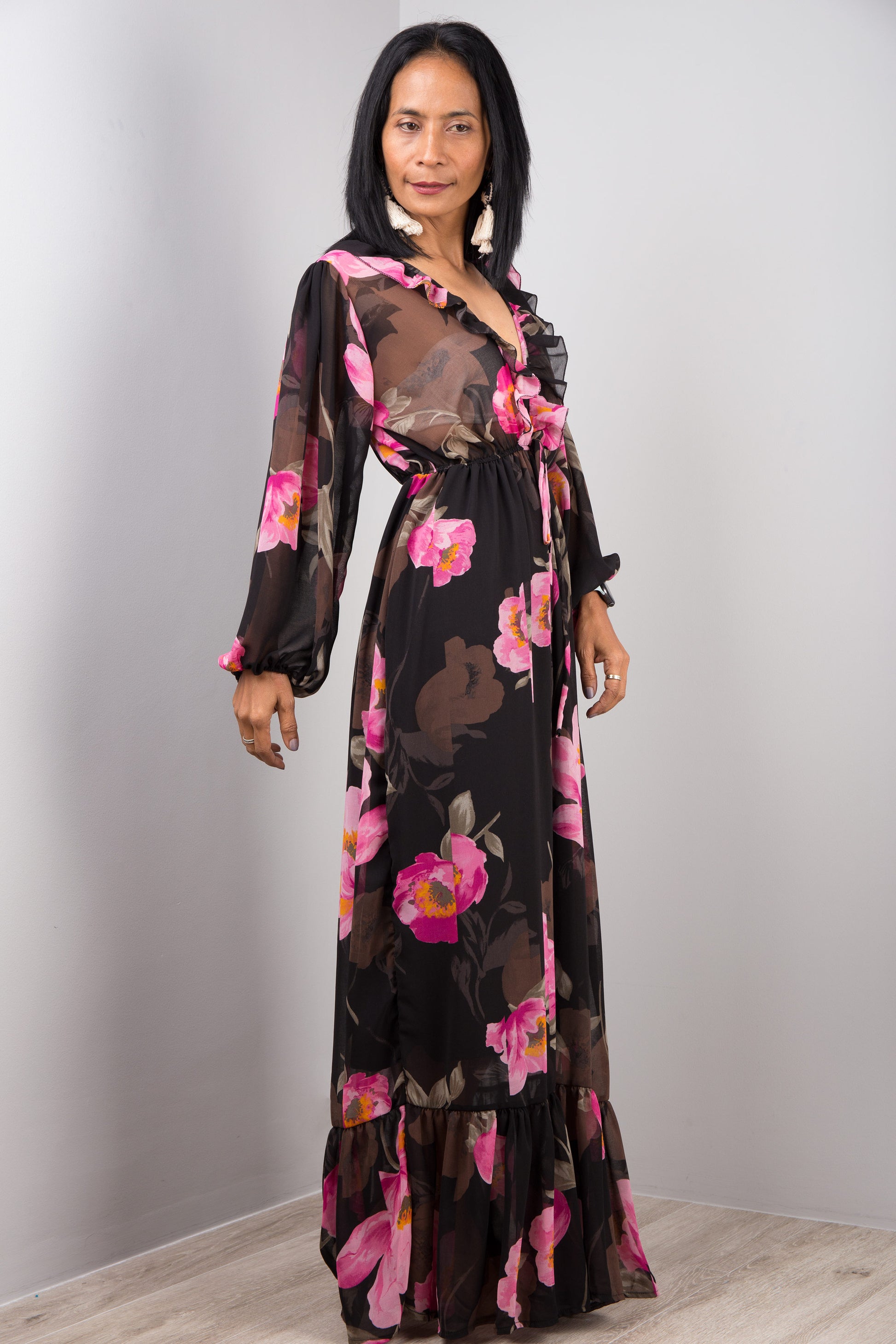 Pink Floral Chiffon dress | Party dress by Nuichan Pink Floral Chiffon dress | Party dress by Nuichan