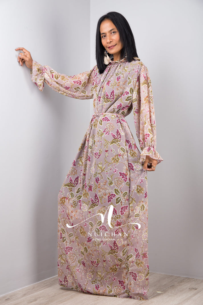 Nuichan chiffon maxi dress with floral print