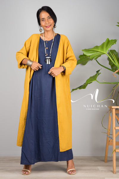 Yellow Cotton open front cardigan