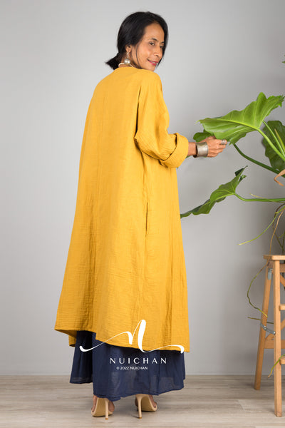 Yellow Cotton open front cardigan