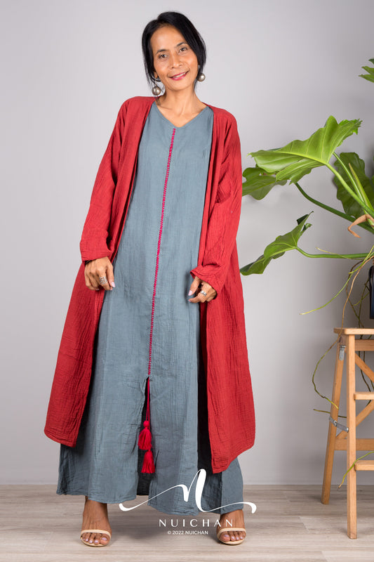 Wine red Cotton open front cardigan
