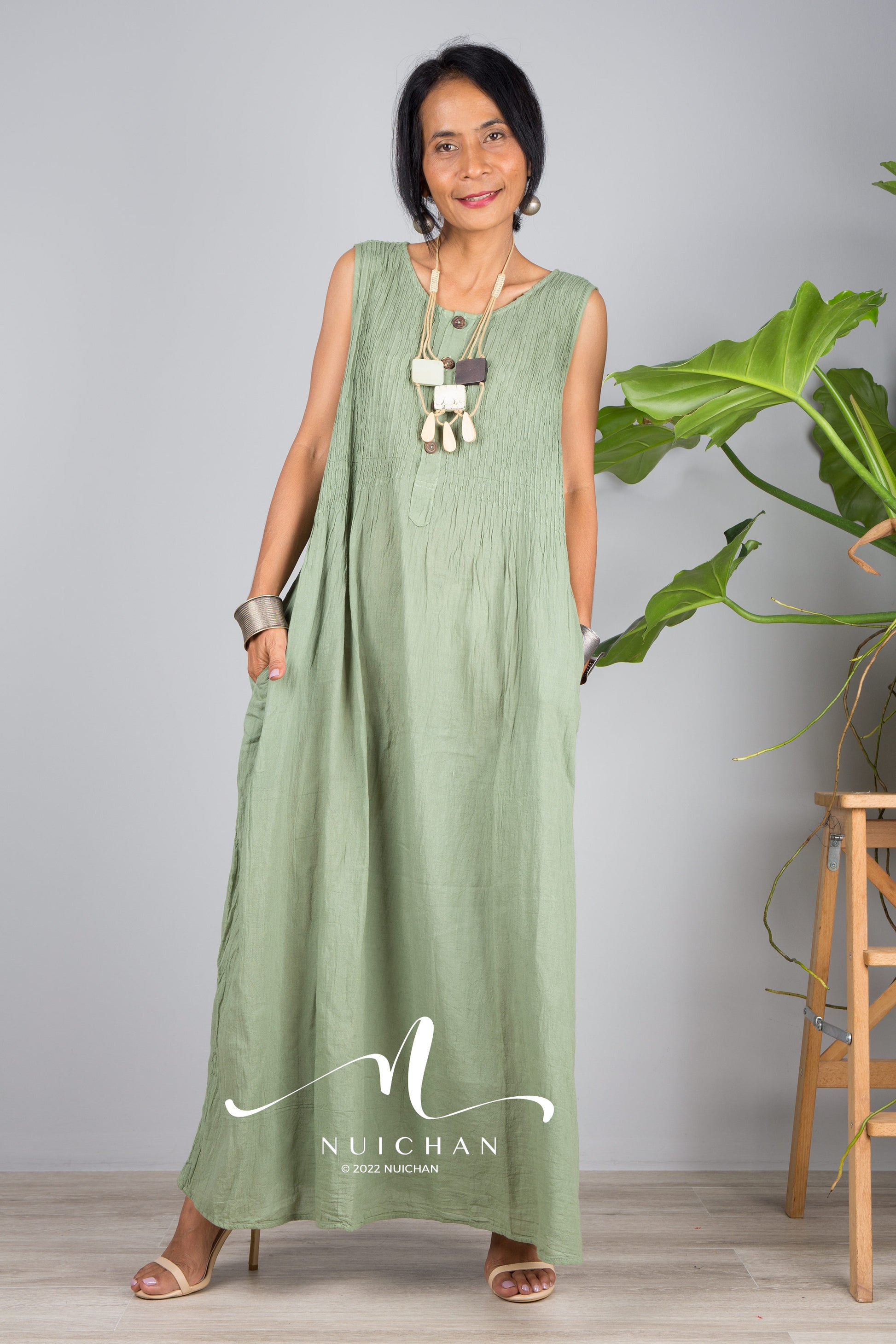 Nuichan women's sleeveless cotton dress | Lightweight summer dress