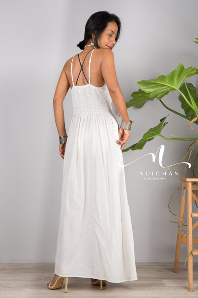 Nuichan Women's Cotton cami dress | White cotton slip dress