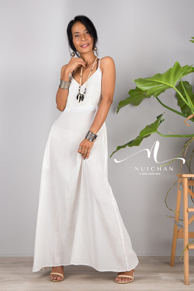 Nuichan Women's Cotton cami dress | White cotton slip dress