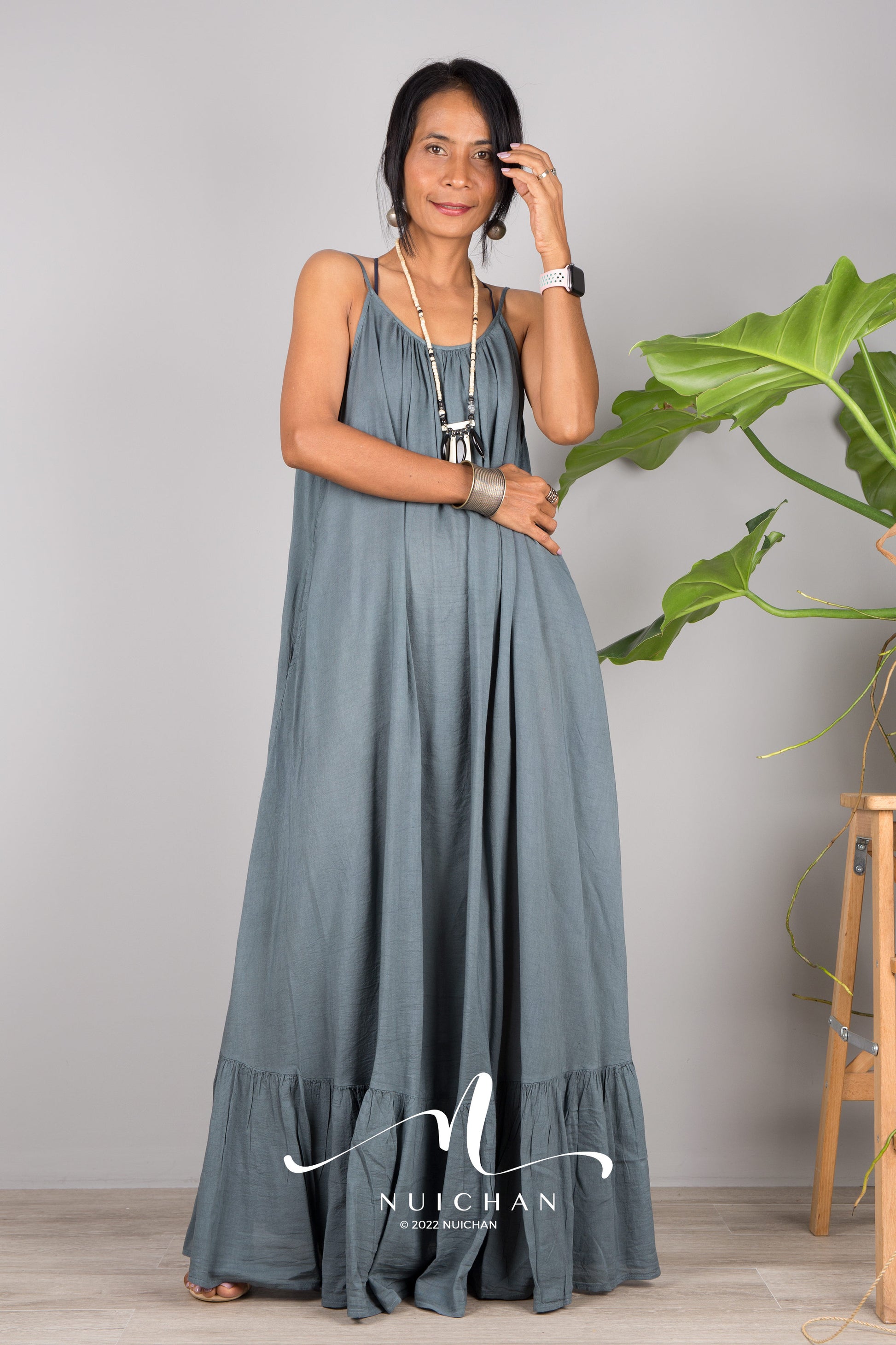 cami dress cotton Solid Color Open Back Cotton Cami Dress in Pea Green Green XL