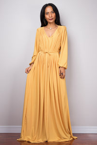 Yellow dress, long yellow dress, maxi dress with long sleeves, evening dress