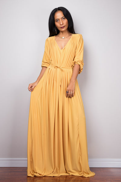 Yellow dress, long yellow dress, maxi dress with long sleeves, evening dress