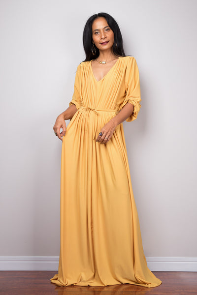 Yellow dress, long yellow dress, maxi dress with long sleeves, evening dress