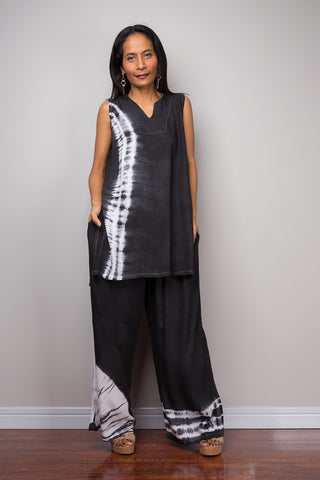 Black top, hand dyed black tunic, black tunic, loose fit top, summer outfit, beach wear, festival outfit