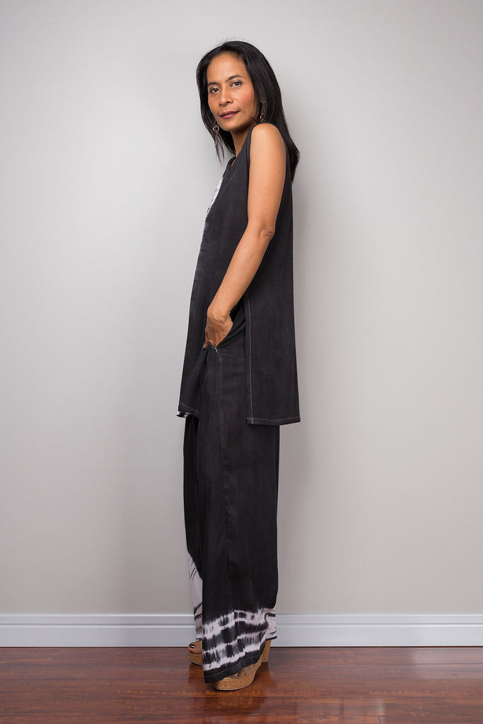 Black top, hand dyed black tunic, black tunic, loose fit top, summer o ...