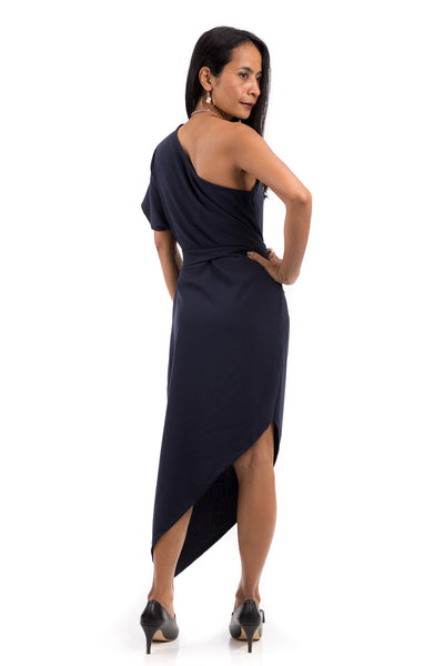 Navy Blue Sleeveless dress, one shoulder dress