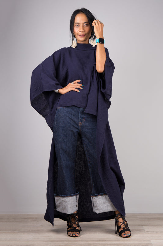 Blue Cotton Gauze Kaftan top