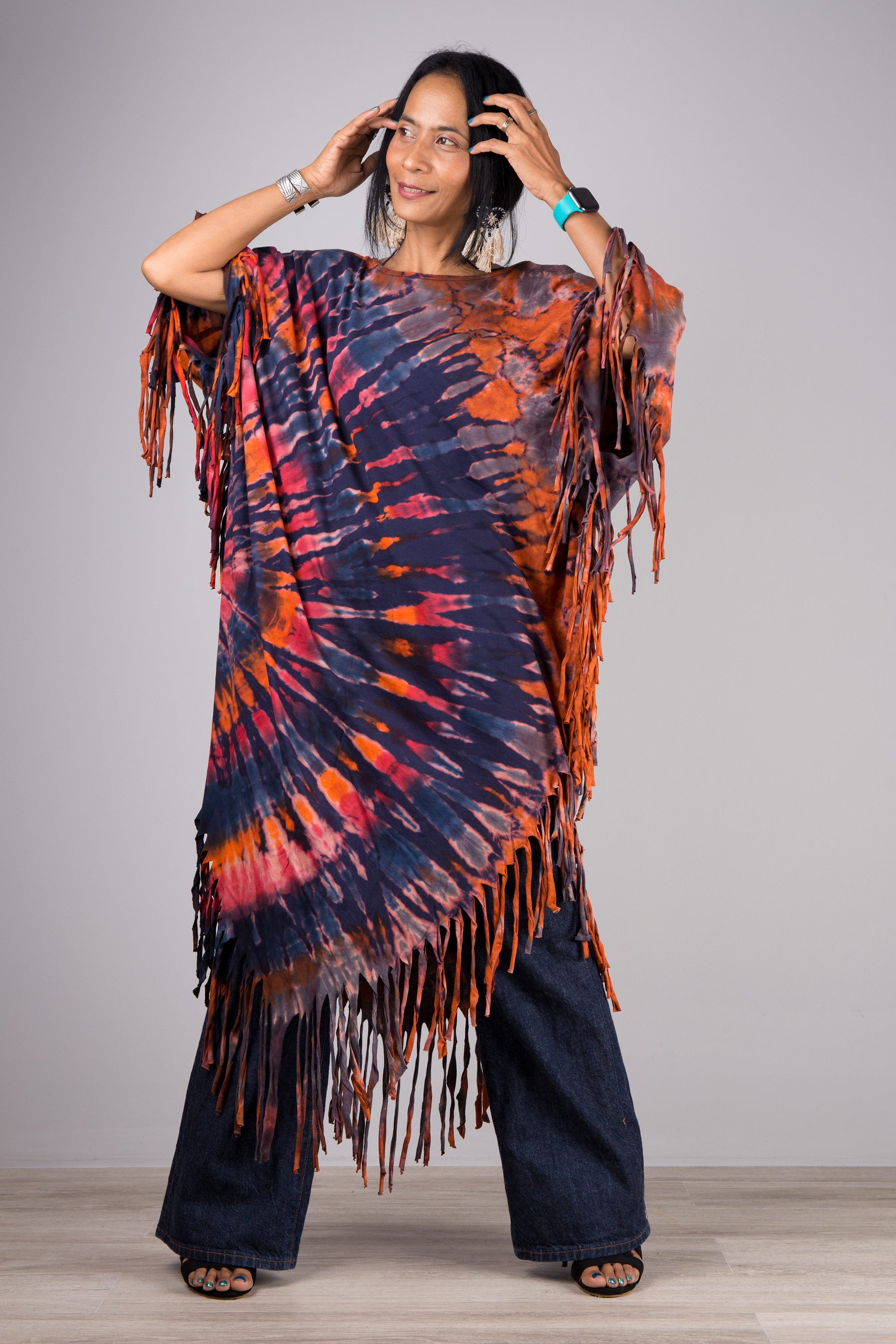 Shop Tie dye Poncho top online. Tunic top tie dye dress by Nuichan