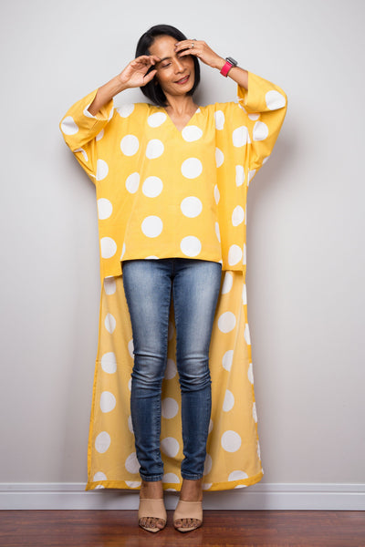 Polka dot blouse top,  poncho top, beach cover up, summer tunic dress