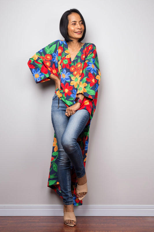 Kaftan Top - Bold Floral Pattern