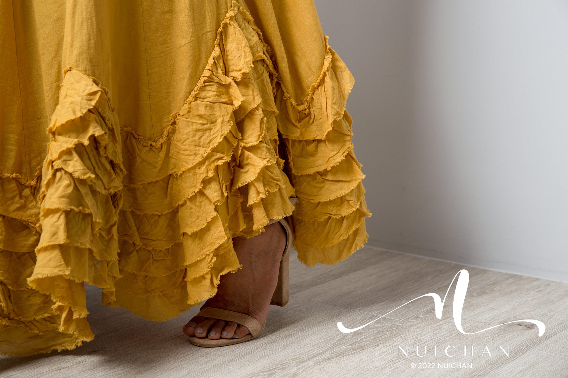 Nuichan Women panel maxi skirt, Summer cotton gauze ruffle skirt and top