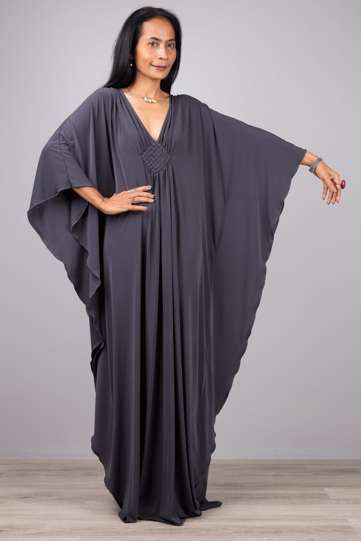Grey kaftan maxi dress. Shop womens kaftan dress online from Nuichan