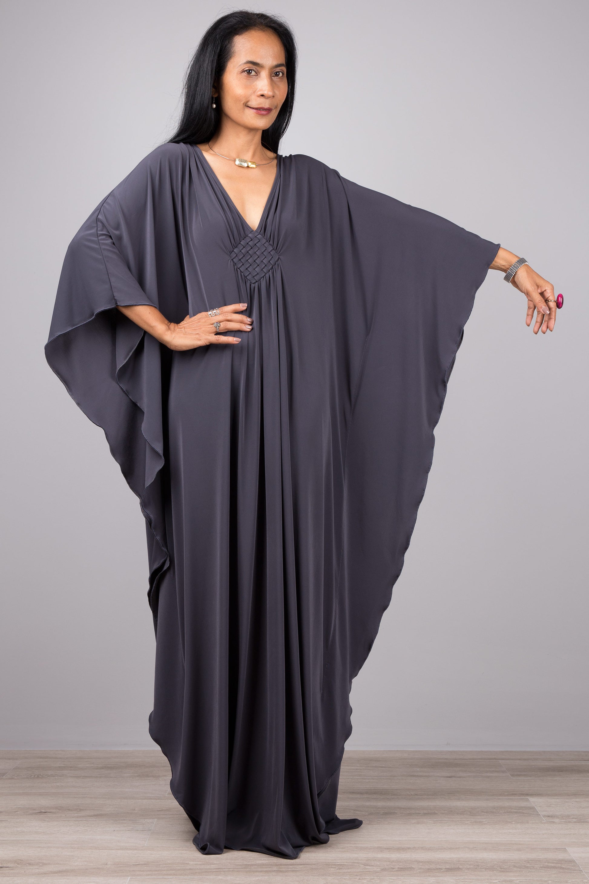 Grey kaftan maxi dress. Shop womens kaftan dress online from Nuichan