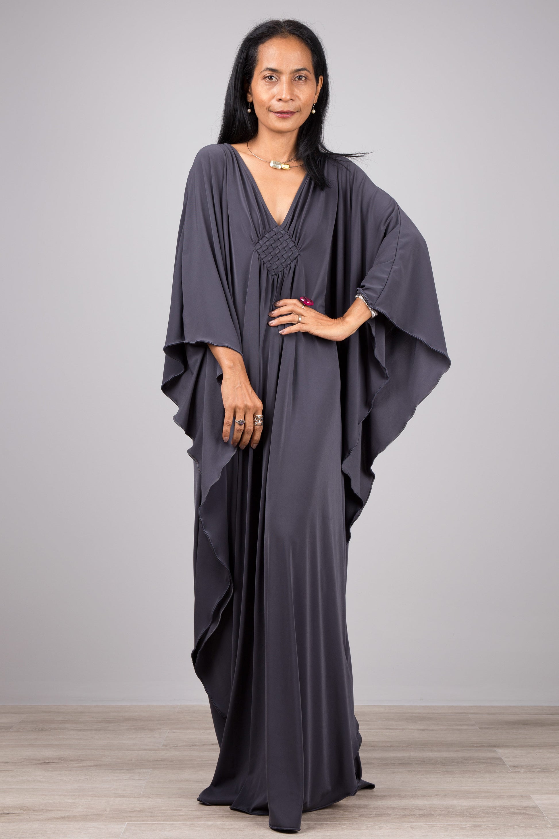 Long Grey kaftan maxi dress. Buy womens kaftan dress online from Nuichan