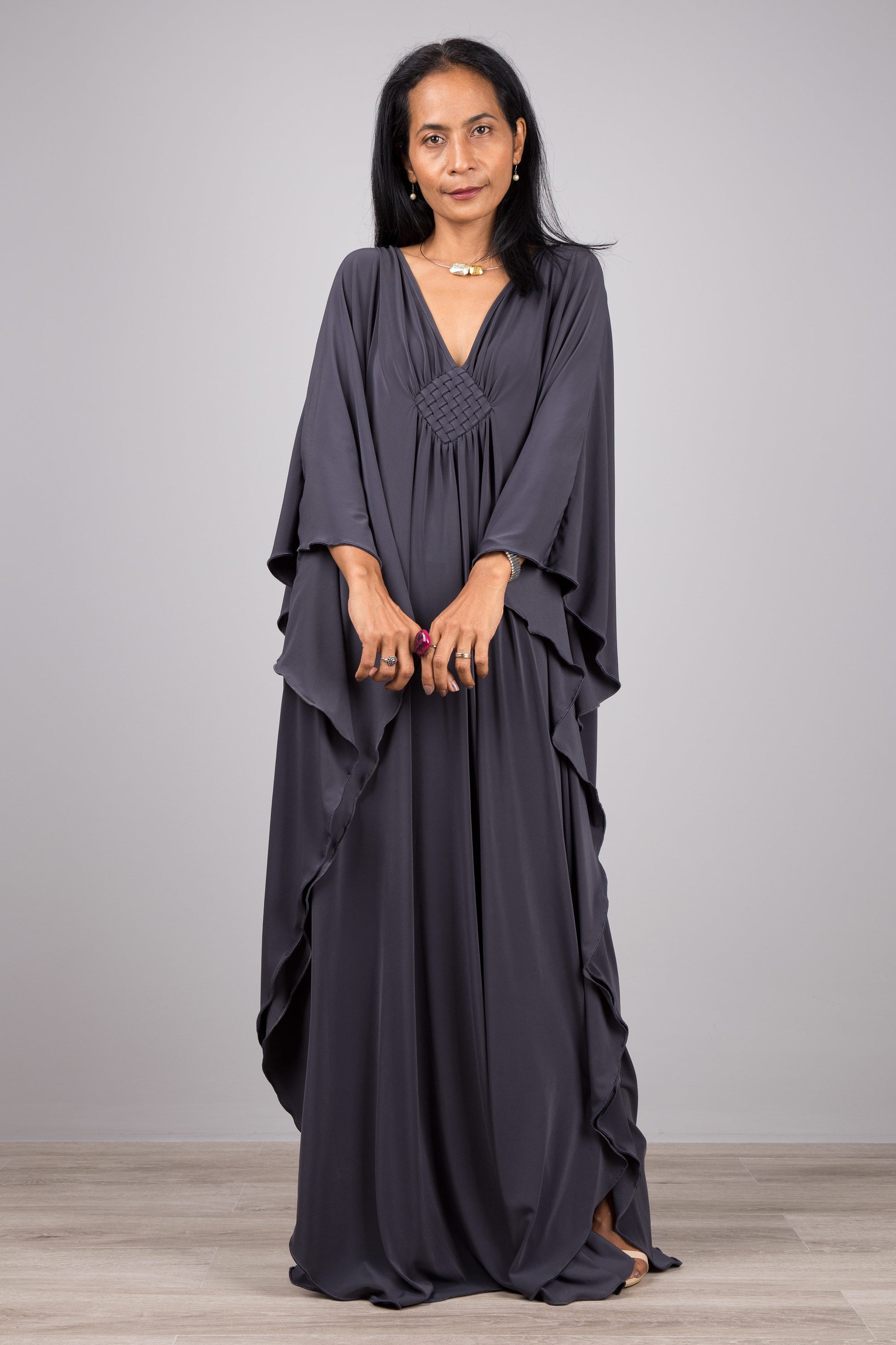 Grey kaftan maxi dress for women. Buy womens kaftan dress online from Nuichan