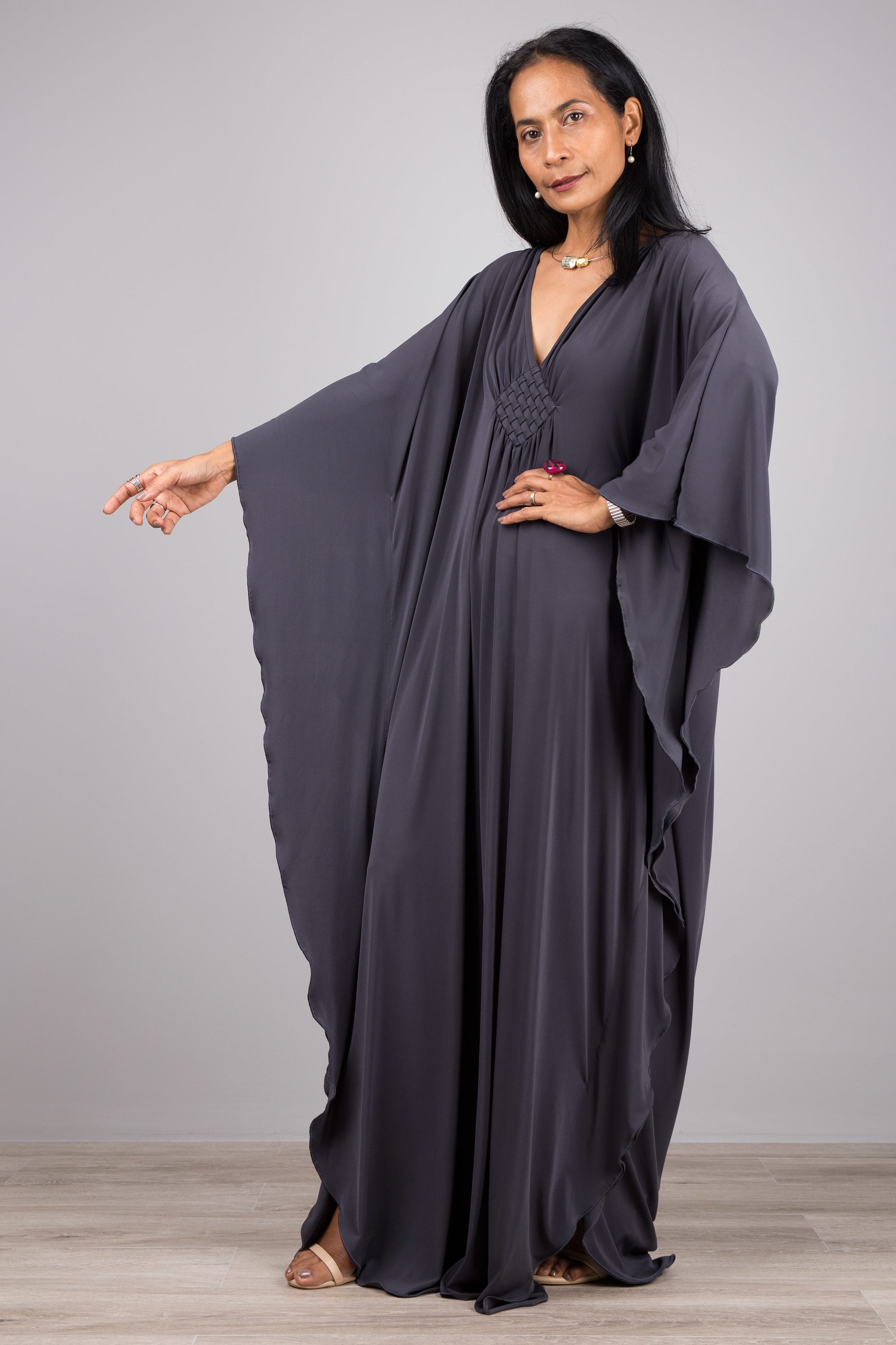 Grey kaftan maxi dress. Buy large kaftan dress for women online from Nuichan