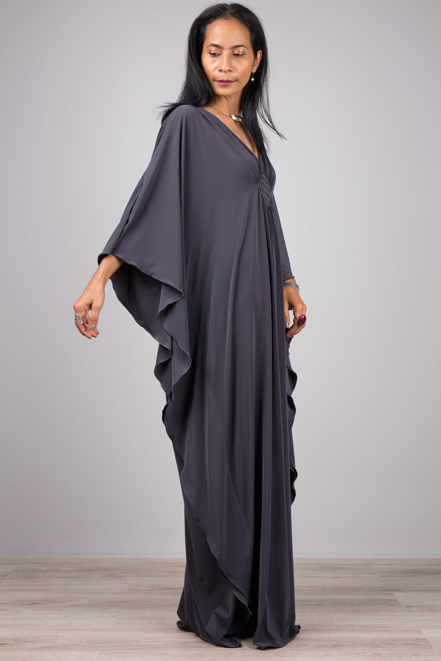 Plus size Grey kaftan maxi dress. Buy womens kaftan dress online from Nuichan