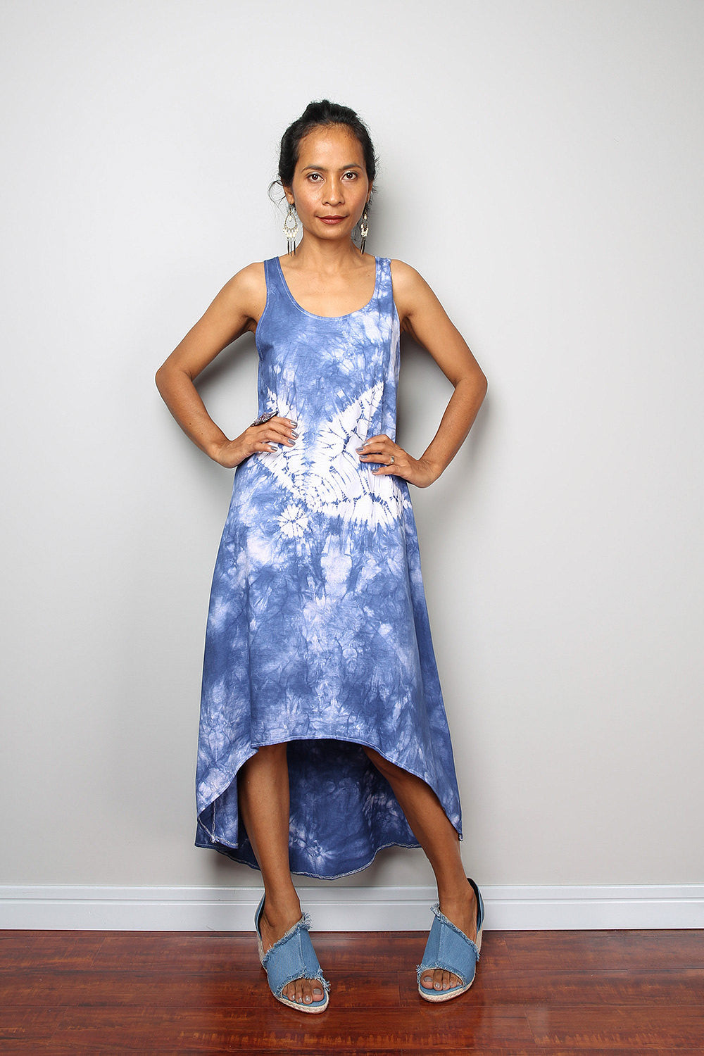 blue and white halter dress Retro Striped Midi line skirt that falls to a sweeping maxi hem Summer halter dress. Indigo tie