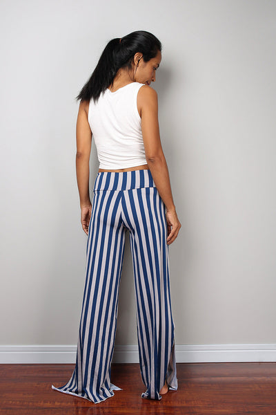blue and grey striped pants, split pants, yoga pants, comfy pants by Nuichan