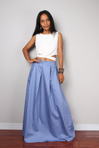 Light blue pleated skirt, blue maxi skirt, skirt with pocket, floor length skirt by Nuichan