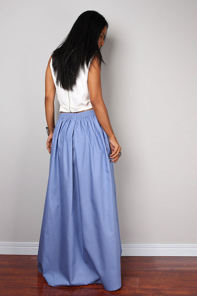 Light blue pleated skirt, blue maxi skirt, skirt with pocket, floor length skirt by Nuichan