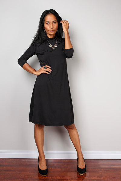 Short black dress, long sleeve dress, turtle neck dress, trendy black dress by Nuichan