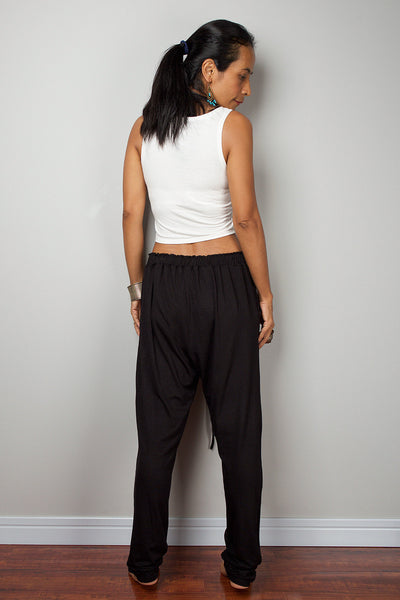 black pants, comfy black pants, loose fit pants, black harem pants, low crotch pants by Nuichan