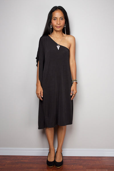 short black dress, one shoulder dress, toga dress by Nuichan
