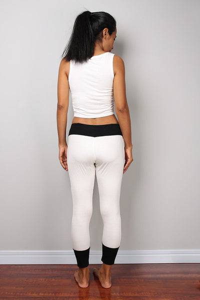 off-white legging pants with black cuffs on the bottom, off-white yoga pants by Nuichan