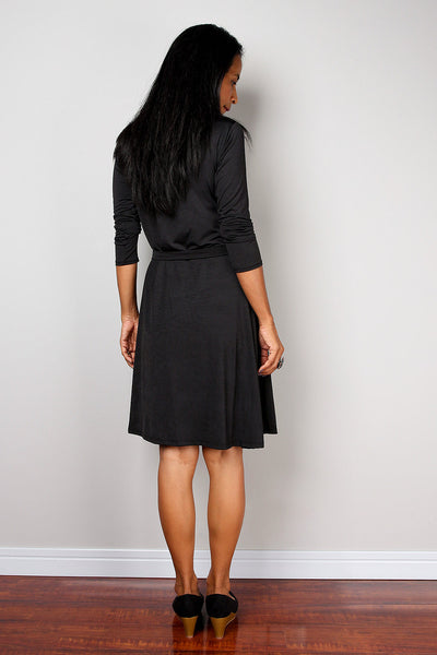Short black dress, long sleeve dress, turtle neck dress, trendy black dress by Nuichan