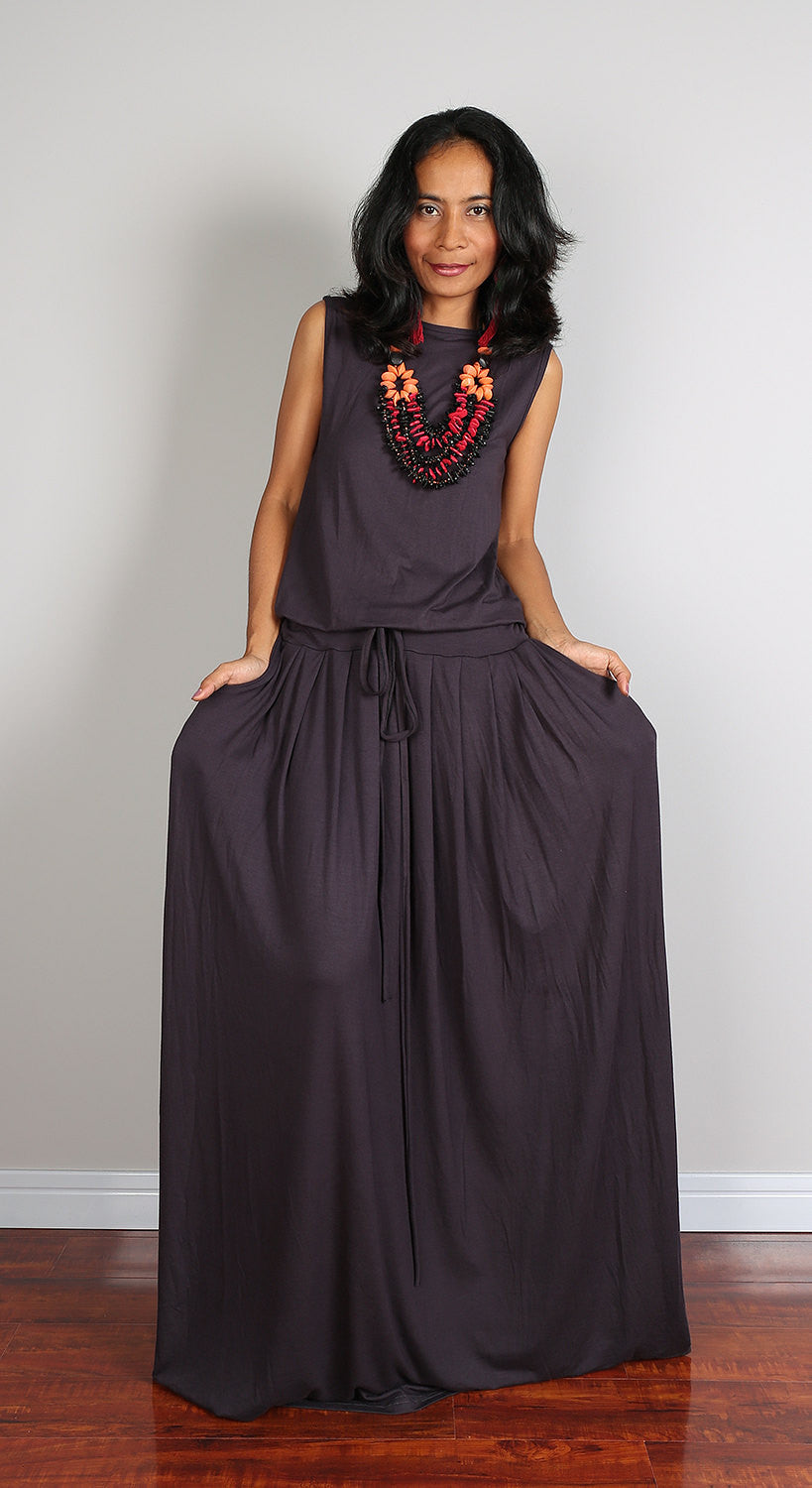 Sleeveless grey dress with pockets| Nuichan plus size dresses