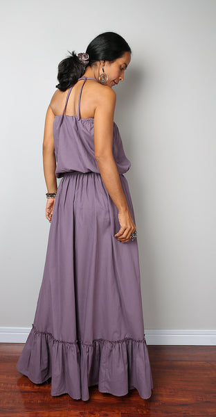 purple maxi dress, tiered maxi skirt dress, purple summer dress by Nuichan