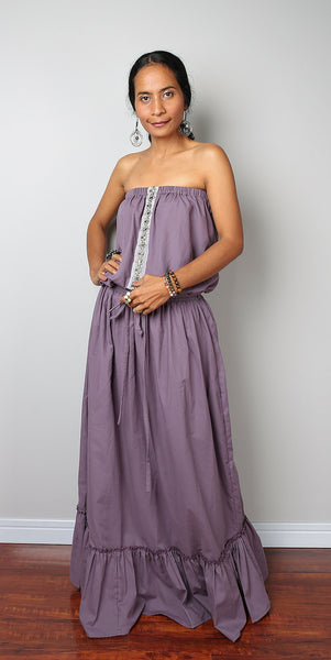 purple maxi dress, tiered maxi skirt dress, purple summer dress by Nuichan
