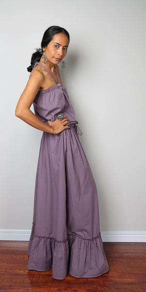 purple maxi dress, tiered maxi skirt dress, purple summer dress by Nuichan