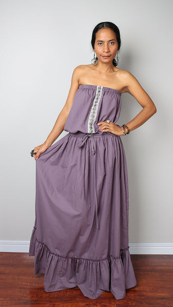 purple maxi dress, tiered maxi skirt dress, purple summer dress by Nuichan