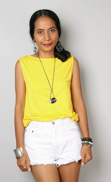 Yellow tank top, sleeveless t-shirt, yellow top by Nuichan
