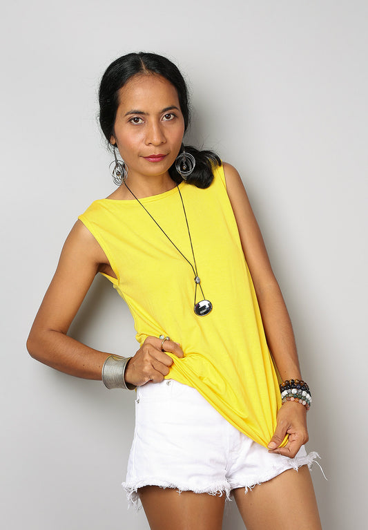 Yellow tank top, sleeveless t-shirt, yellow top by Nuichan