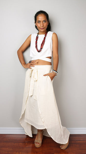 Cream skirt, wrap skirt, summer skirt, cotton skirt by Nuichan