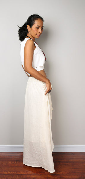 Cream skirt, wrap skirt, summer skirt, cotton skirt by Nuichan