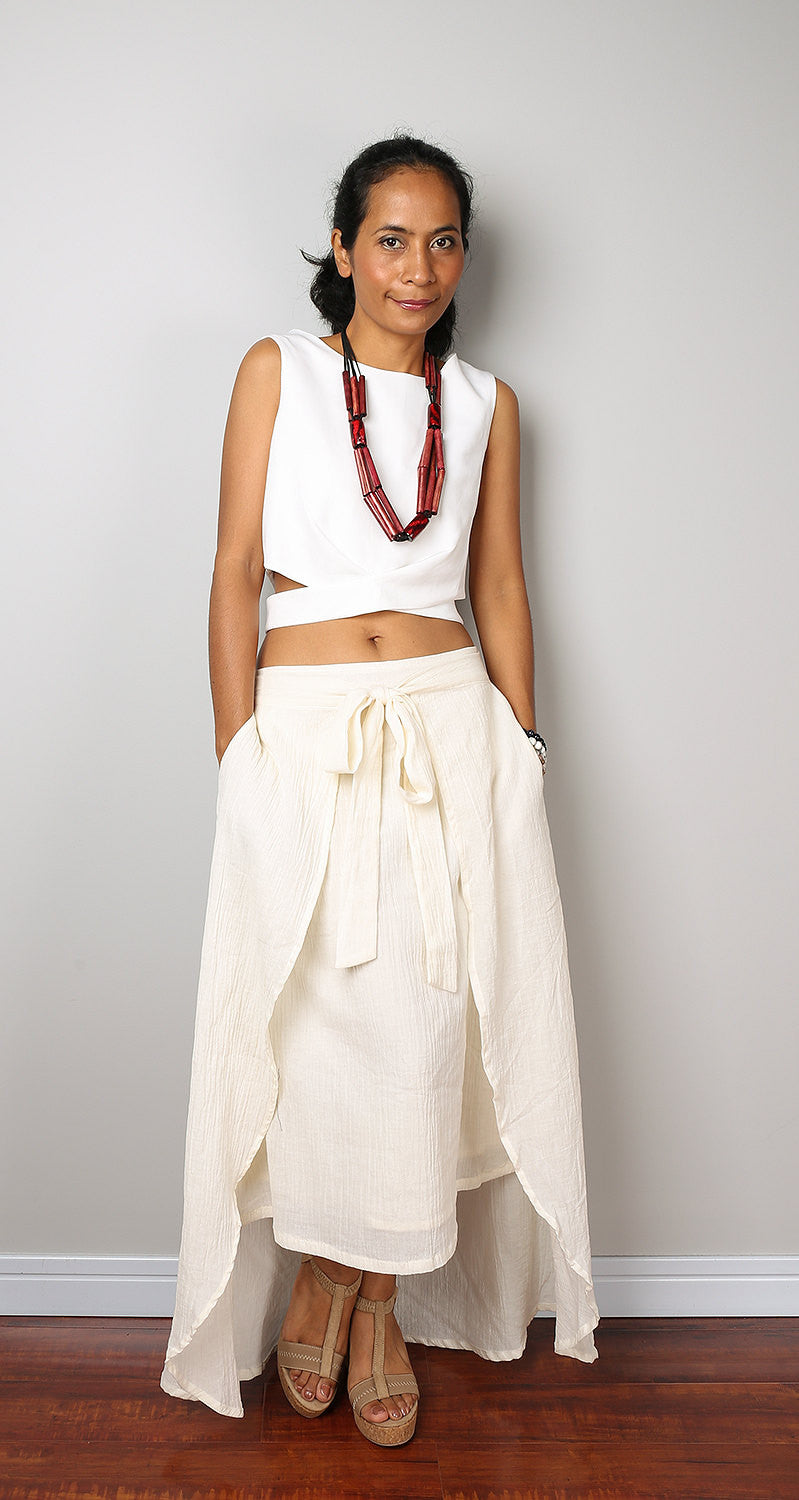 Cream skirt, wrap skirt, summer skirt, cotton skirt by Nuichan