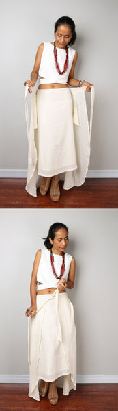Cream skirt, wrap skirt, summer skirt, cotton skirt by Nuichan